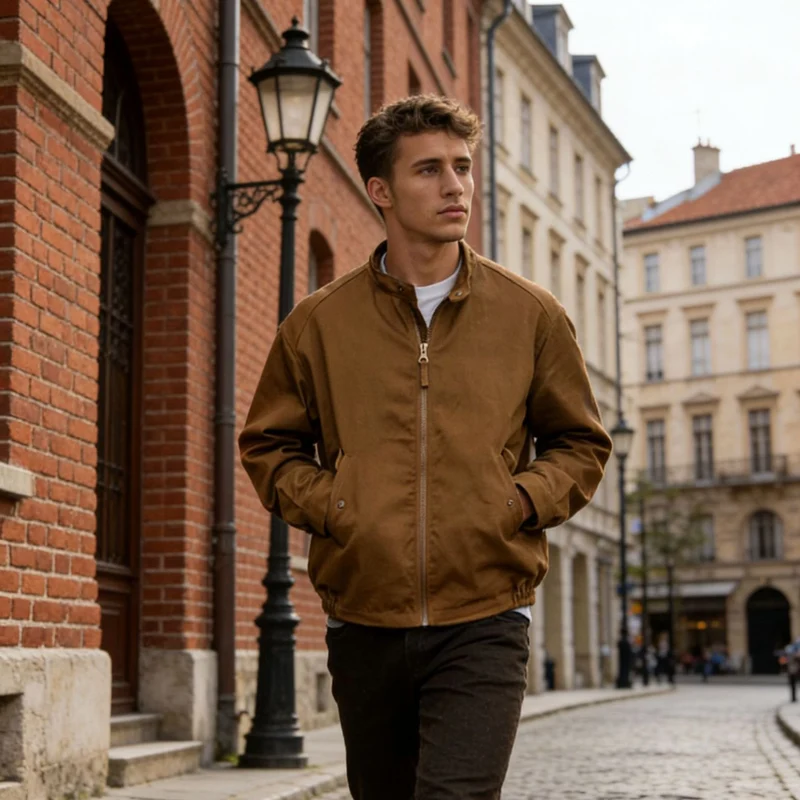 Herren Urbaner Baumwoll-Mix Bomber mit Stehkragen und Zweiwege-Reißverschluss Nord Taschen