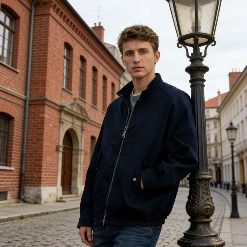 Herren Urbaner Baumwoll-Mix Bomber mit Stehkragen und Zweiwege-Reißverschluss Nord Taschen