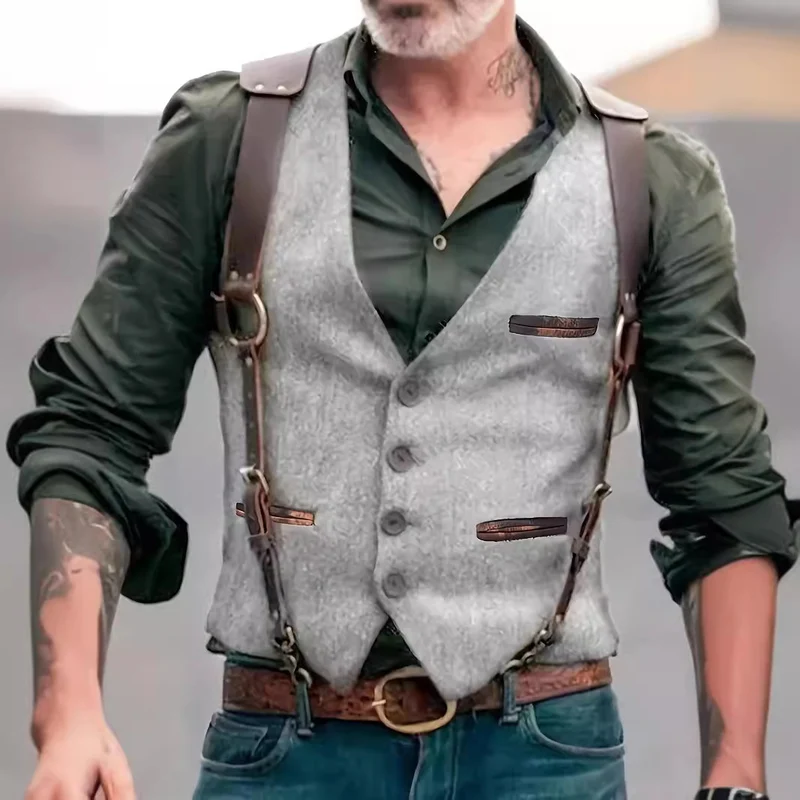 Herren Tweed‑Weste mit Lederträgern und Vintage‑Details Nord Taschen