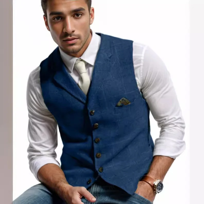 Herren Tweed-Weste im Vintage-Stil mit Revers, Brusttasche und Zierkettendetail Nord Taschen