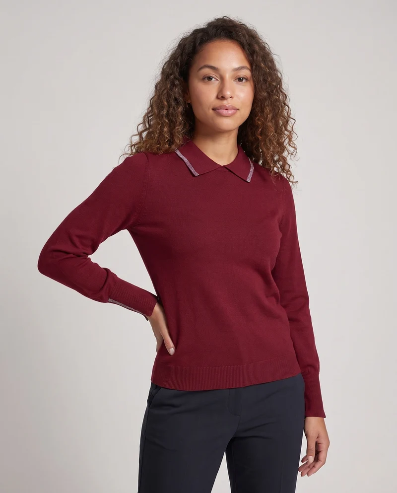 Damen Feiner Strickpullover mit Schmuckkragen und verlängerten Manschetten Nord Taschen