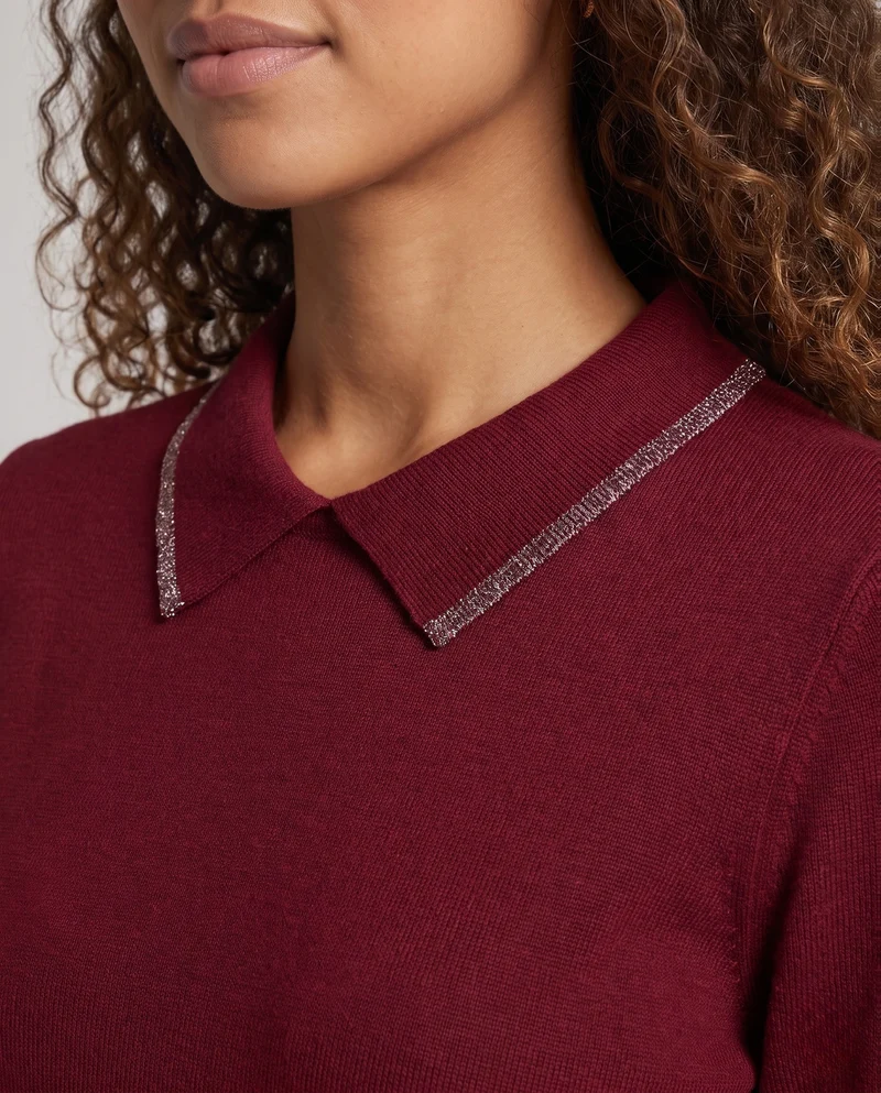 Damen Feiner Strickpullover mit Schmuckkragen und verlängerten Manschetten Nord Taschen