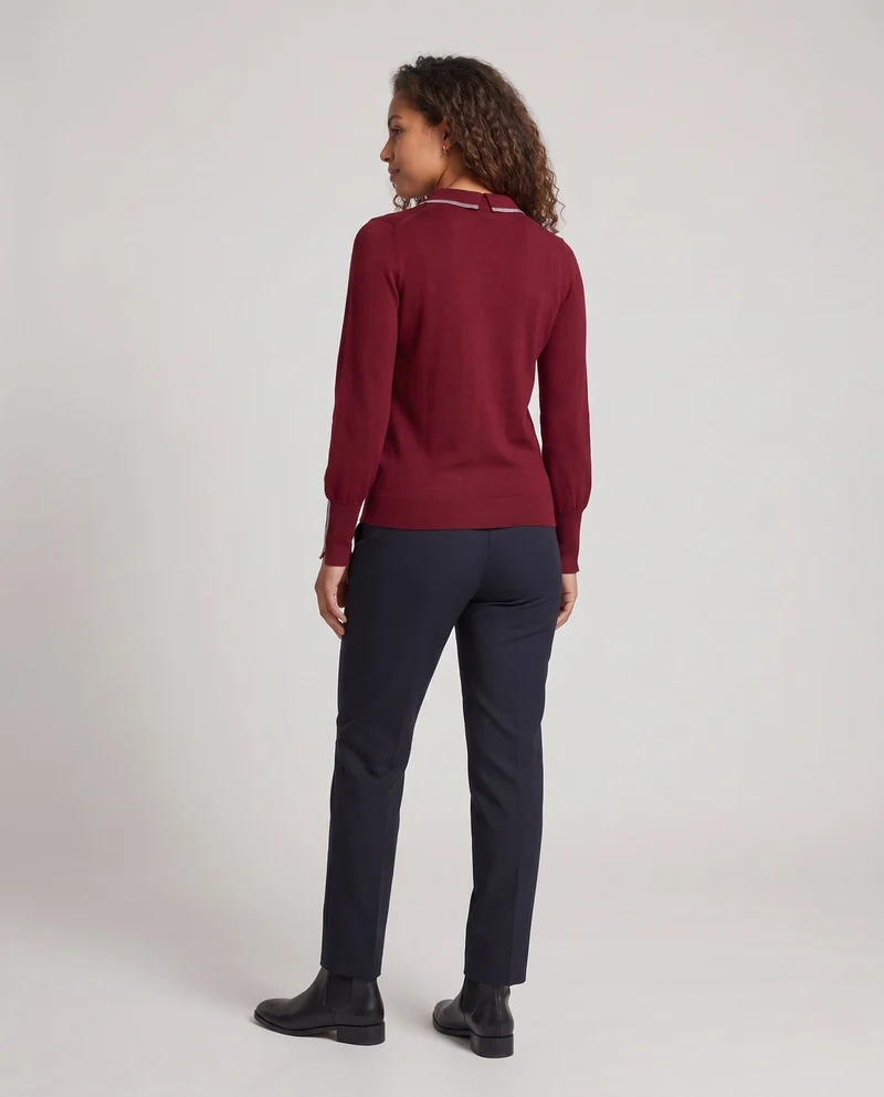 Damen Feiner Strickpullover mit Schmuckkragen und verlängerten Manschetten Nord Taschen