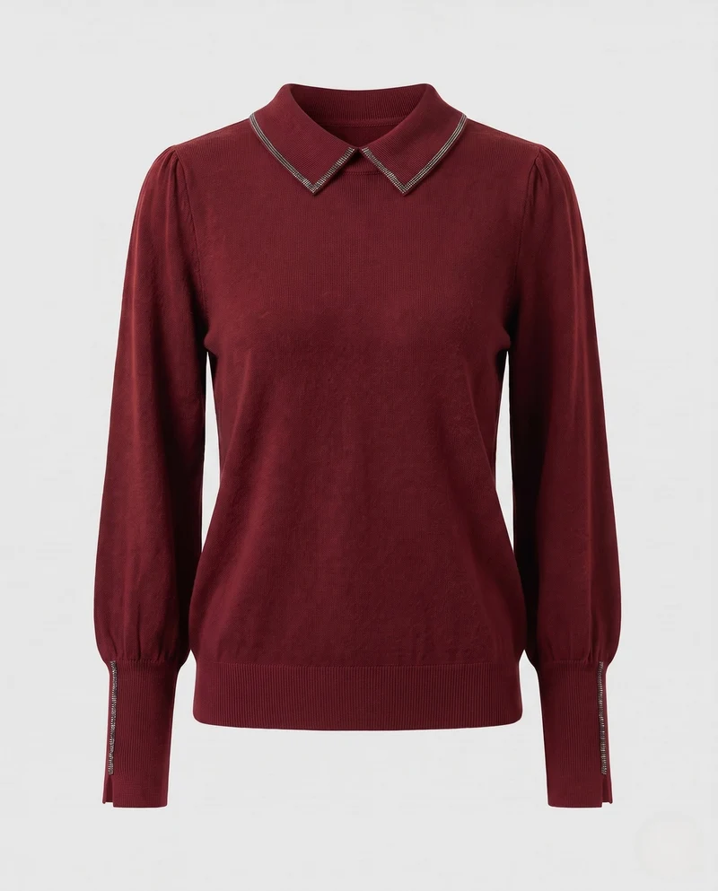Damen Feiner Strickpullover mit Schmuckkragen und verlängerten Manschetten Nord Taschen