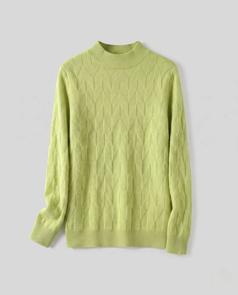 Damen Feiner Strickpullover mit geometrischer Ajourstruktur und schmalem Stehkragen Nord Taschen