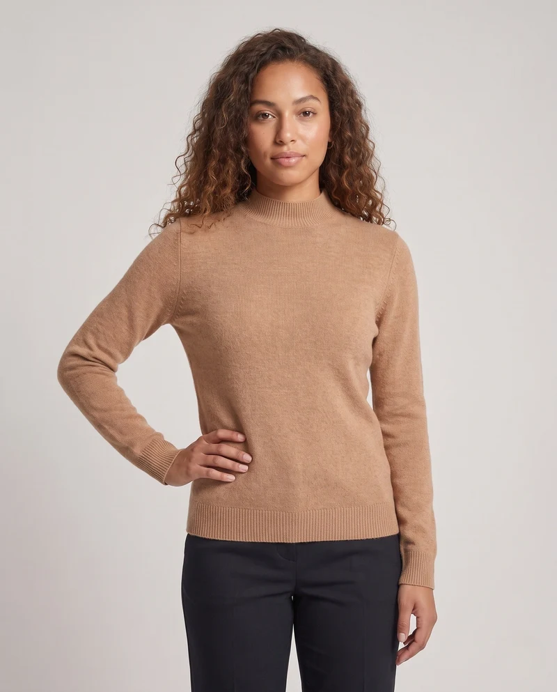 Damen Feiner Strickpullover mit kurzem Stehkragen Nord Taschen