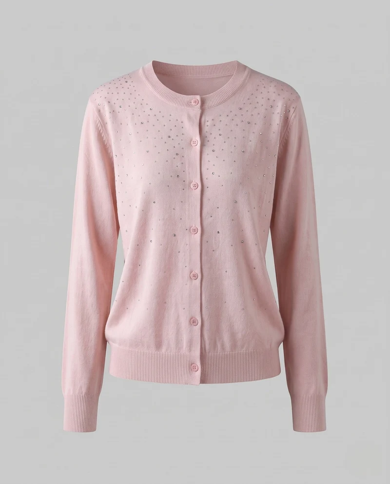 Damen Feiner Strickcardigan mit Schmuckstein‑Besatz, Rundhalsausschnitt und Knopfleiste Nord Taschen