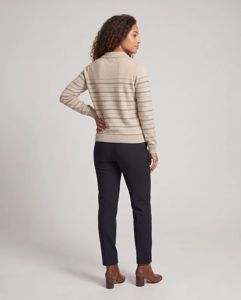 Damen Feiner Streifen-Knopfcardigan mit Hemdkragen und kaschmirähnlicher Weichheit Nord Taschen