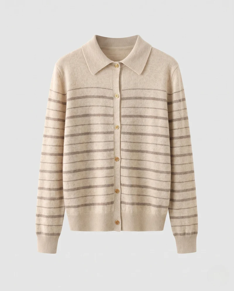 Damen Feiner Streifen-Knopfcardigan mit Hemdkragen und kaschmirähnlicher Weichheit Nord Taschen