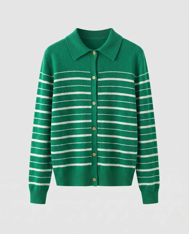 Damen Feiner Streifen-Knopfcardigan mit Hemdkragen und kaschmirähnlicher Weichheit Nord Taschen