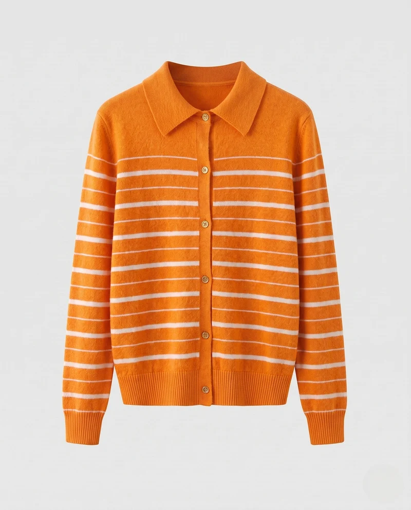 Damen Feiner Streifen-Knopfcardigan mit Hemdkragen und kaschmirähnlicher Weichheit Nord Taschen