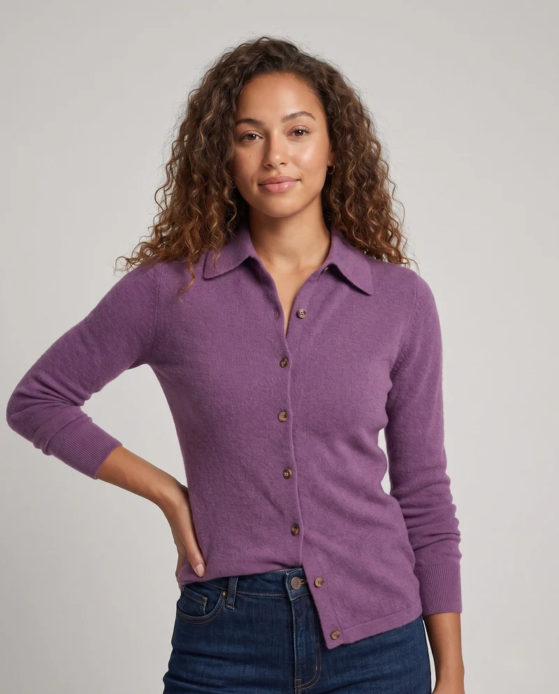 Damen Feiner Strick-Cardigan mit Hemdkragen, durchgehender Knopfleiste und kaschmirweicher Qualität Nord Taschen
