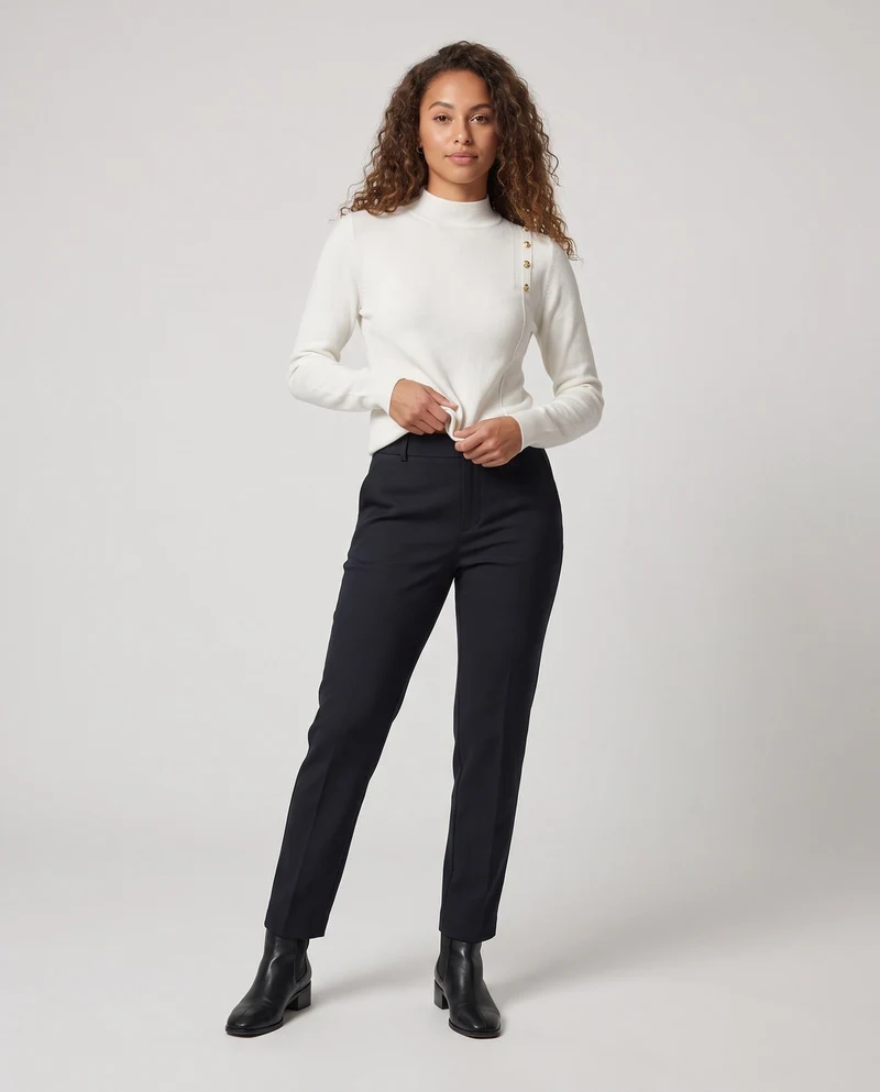 Damen Feiner Stehkragenpullover mit Schulterknopf-Detail und kaschmirähnlichem Finish Nord Taschen