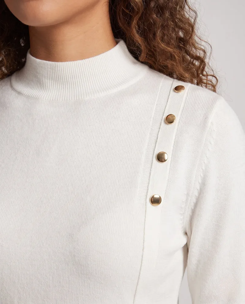 Damen Feiner Stehkragenpullover mit Schulterknopf-Detail und kaschmirähnlichem Finish Nord Taschen