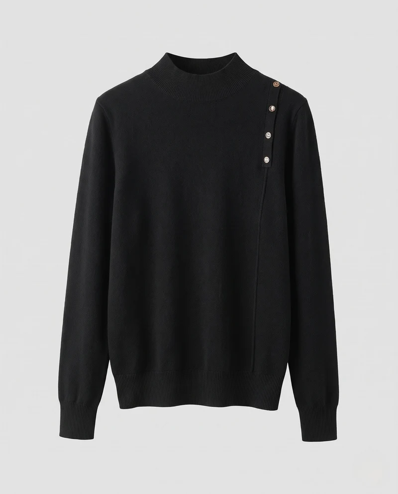 Damen Feiner Stehkragenpullover mit Schulterknopf-Detail und kaschmirähnlichem Finish Nord Taschen