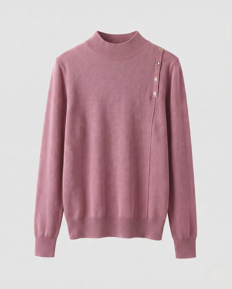 Damen Feiner Stehkragenpullover mit Schulterknopf-Detail und kaschmirähnlichem Finish Nord Taschen