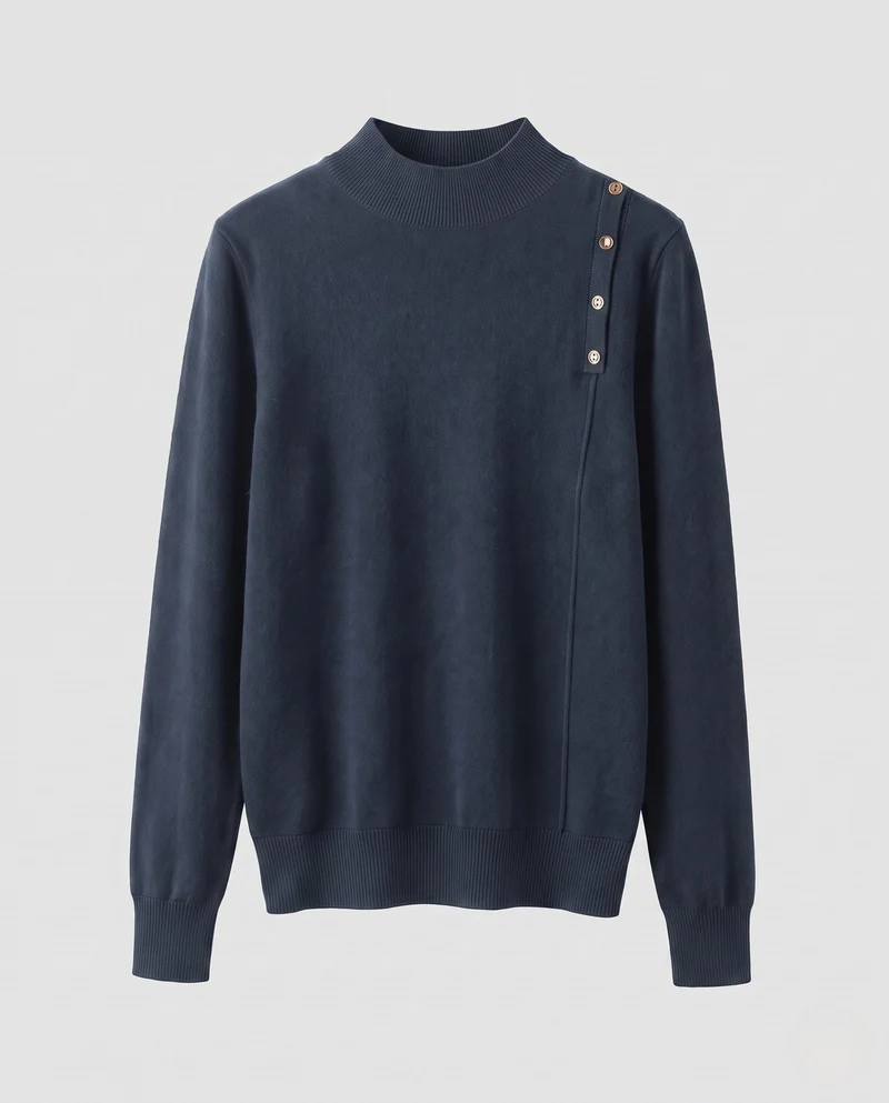 Damen Feiner Stehkragenpullover mit Schulterknopf-Detail und kaschmirähnlichem Finish Nord Taschen
