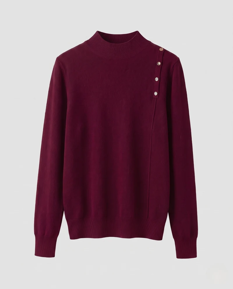 Damen Feiner Stehkragenpullover mit Schulterknopf-Detail und kaschmirähnlichem Finish Nord Taschen
