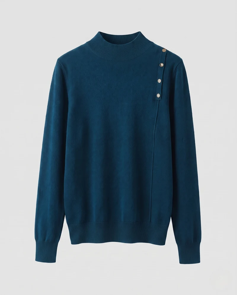 Damen Feiner Stehkragenpullover mit Schulterknopf-Detail und kaschmirähnlichem Finish Nord Taschen