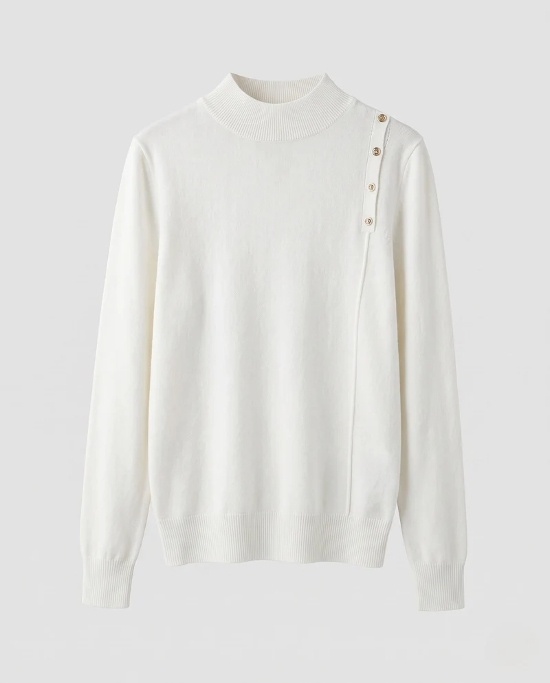 Damen Feiner Stehkragenpullover mit Schulterknopf-Detail und kaschmirähnlichem Finish Nord Taschen