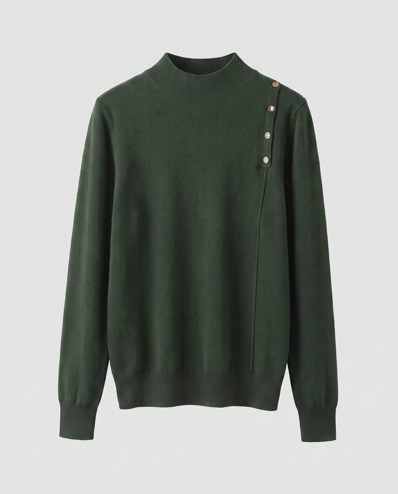 Damen Feiner Stehkragenpullover mit Schulterknopf-Detail und kaschmirähnlichem Finish Nord Taschen