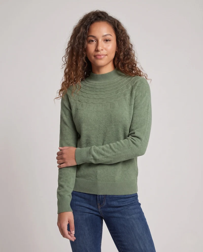 Damen Feiner Stehkragenpullover mit strukturierter Yoke‑Passe und Kaschmir‑Look Nord Taschen