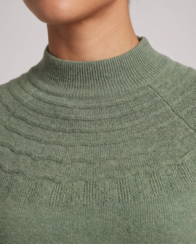 Damen Feiner Stehkragenpullover mit strukturierter Yoke‑Passe und Kaschmir‑Look Nord Taschen