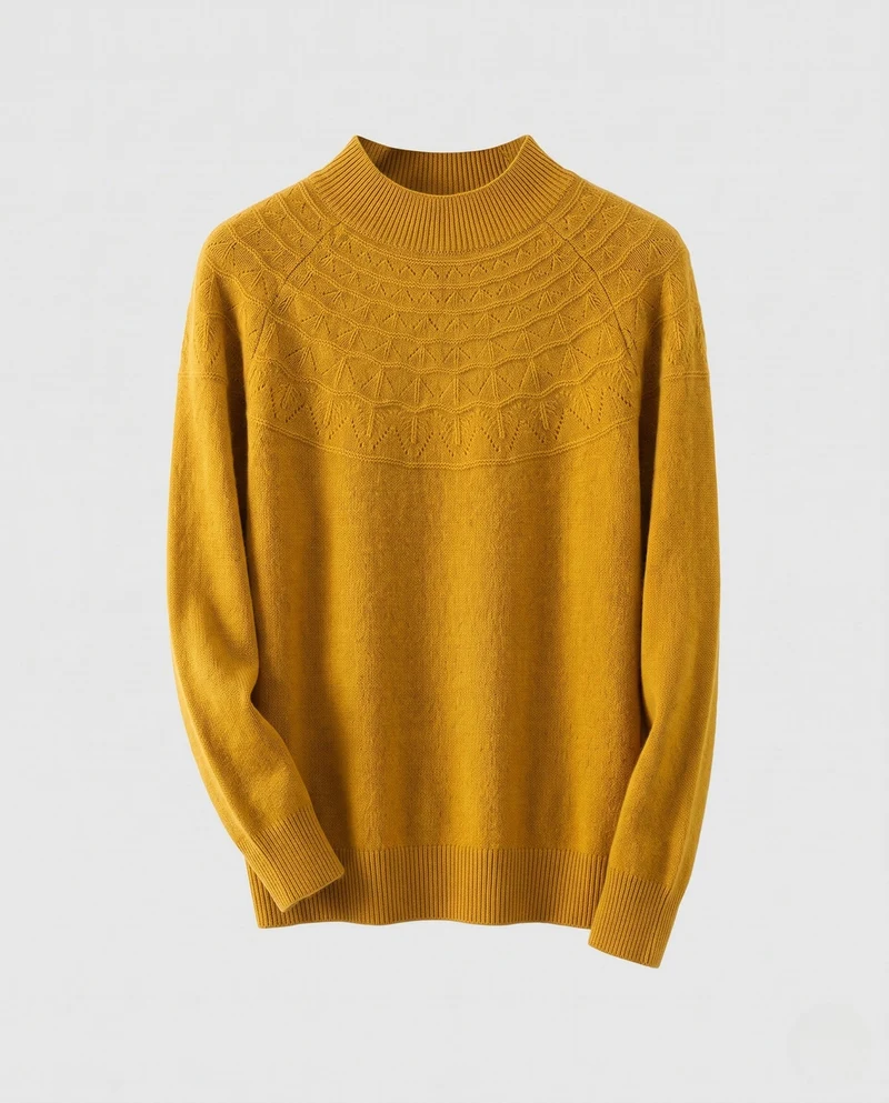 Damen Feiner Stehkragenpullover mit strukturierter Yoke‑Passe und Kaschmir‑Look Nord Taschen