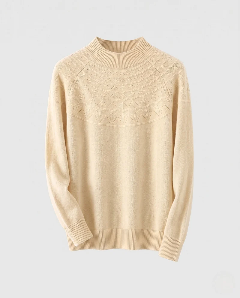 Damen Feiner Stehkragenpullover mit strukturierter Yoke‑Passe und Kaschmir‑Look Nord Taschen