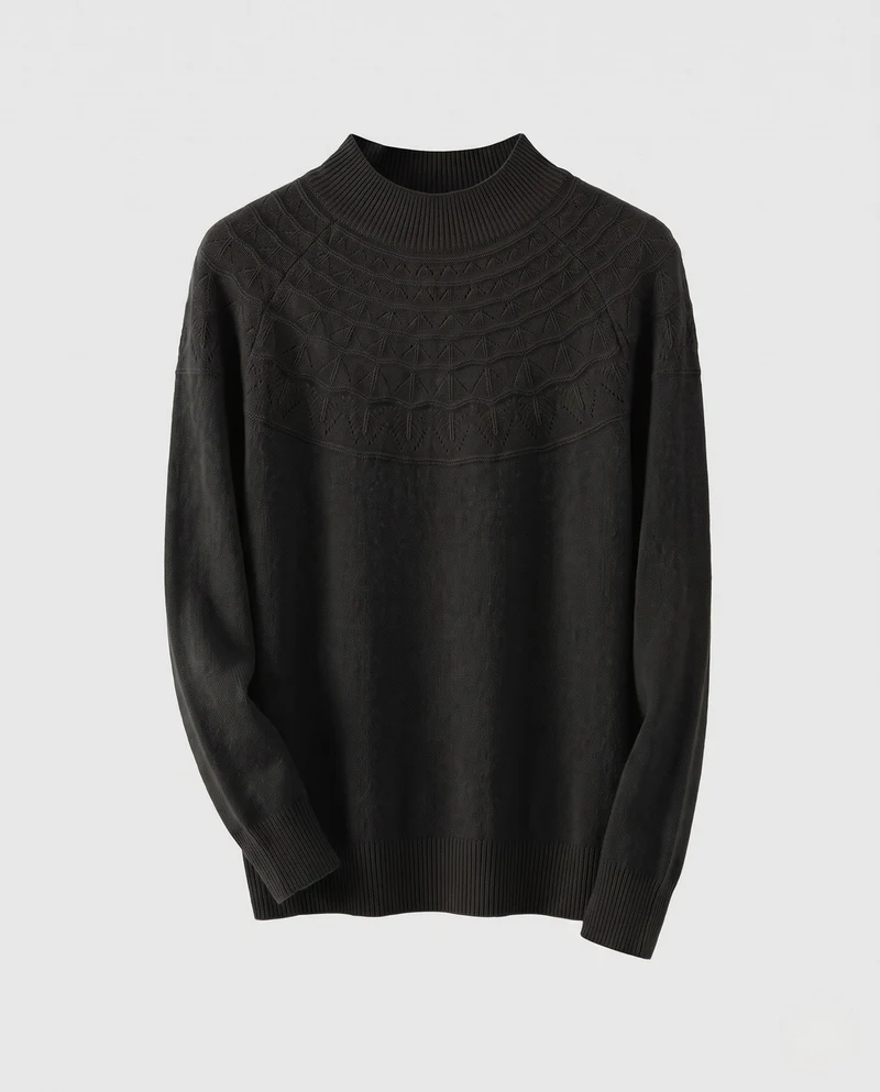 Damen Feiner Stehkragenpullover mit strukturierter Yoke‑Passe und Kaschmir‑Look Nord Taschen