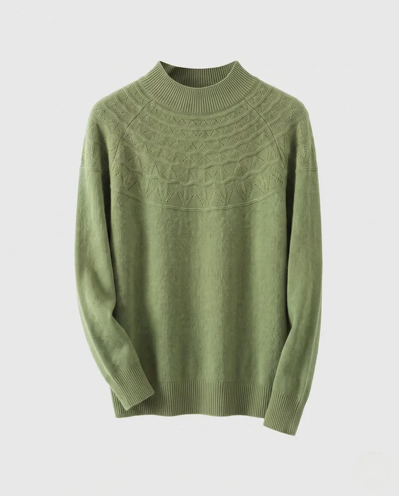 Damen Feiner Stehkragenpullover mit strukturierter Yoke‑Passe und Kaschmir‑Look Nord Taschen