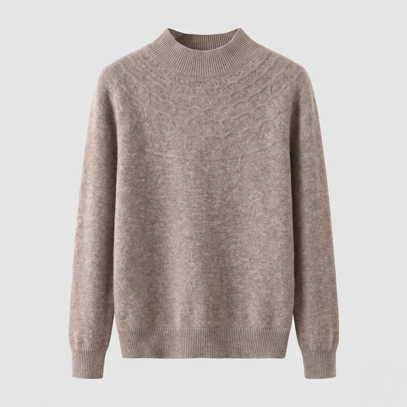 Damen Feiner Stehkragenpullover mit strukturierter Yoke‑Passe und Kaschmir‑Look Nord Taschen