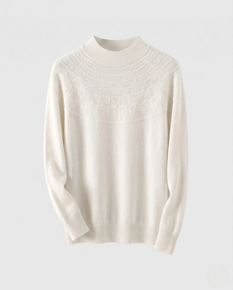 Damen Feiner Stehkragenpullover mit strukturierter Yoke‑Passe und Kaschmir‑Look Nord Taschen