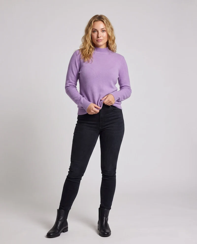 Damen Eleganter Feinstrick-Pullover mit kurzem Stehkragen und flauschiger Angora-Optik Nord Taschen