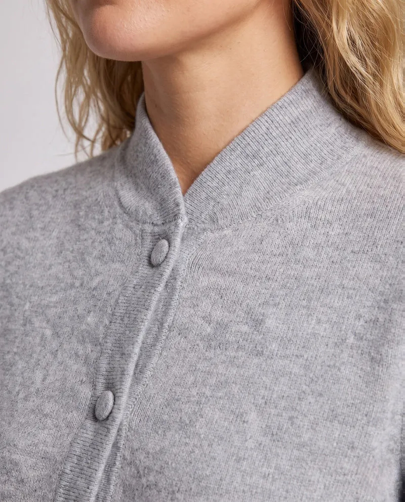 Damen Elegante Stehkragen‑Strickjacke aus flauschigem Mohair‑Look mit verdeckter Knopfleiste Nord Taschen
