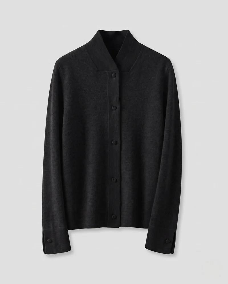 Damen Elegante Stehkragen‑Strickjacke aus flauschigem Mohair‑Look mit verdeckter Knopfleiste Nord Taschen