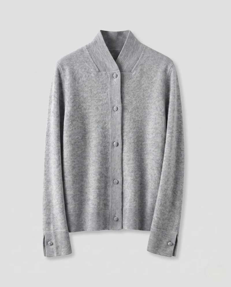 Damen Elegante Stehkragen‑Strickjacke aus flauschigem Mohair‑Look mit verdeckter Knopfleiste Nord Taschen