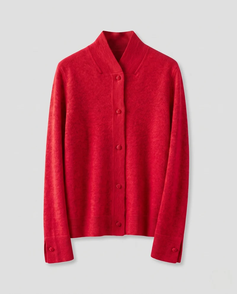 Damen Elegante Stehkragen‑Strickjacke aus flauschigem Mohair‑Look mit verdeckter Knopfleiste Nord Taschen