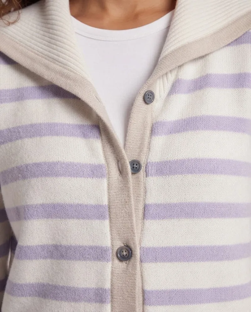 Damen Breton-inspirierter Kapuzen-Cardigan mit soften Feinstrickstreifen Nord Taschen
