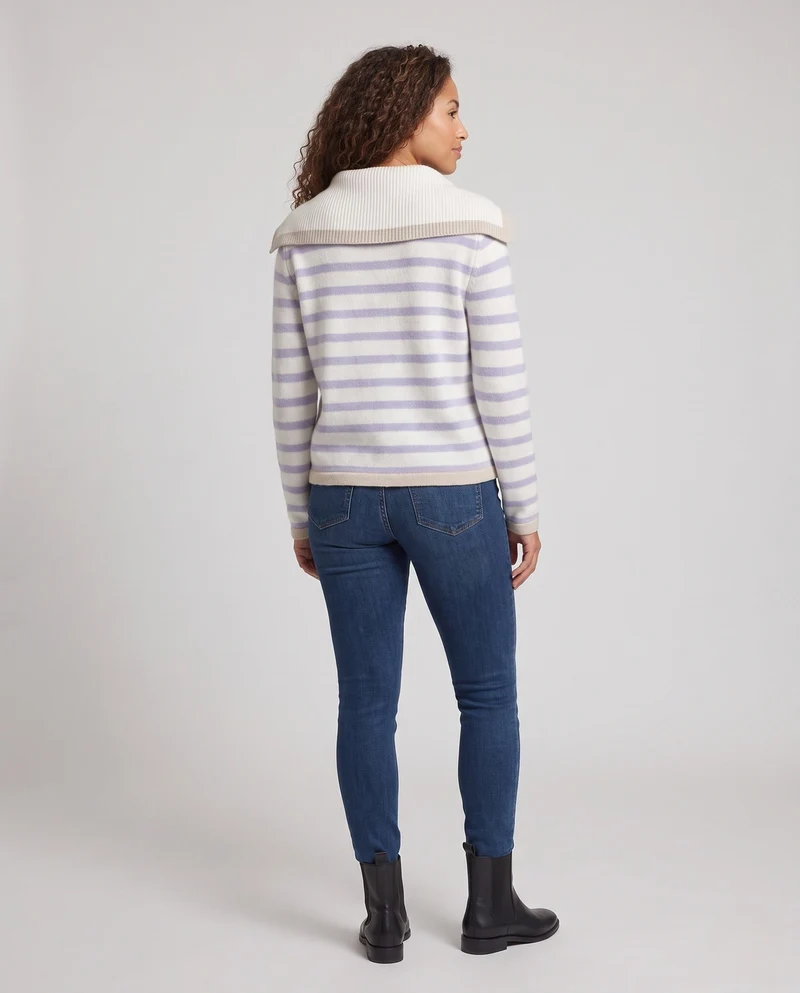 Damen Breton-inspirierter Kapuzen-Cardigan mit soften Feinstrickstreifen Nord Taschen