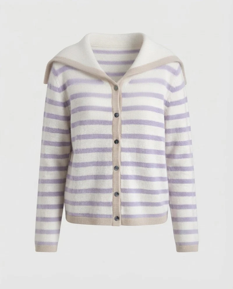 Damen Breton-inspirierter Kapuzen-Cardigan mit soften Feinstrickstreifen Nord Taschen