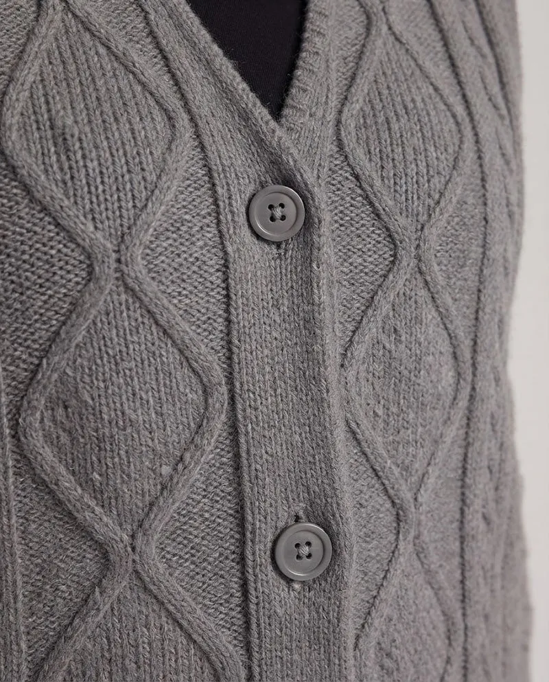 Damen Boxy‑Strickweste mit Diamantstruktur, V‑Ausschnitt und Holzknöpfen Nord Taschen