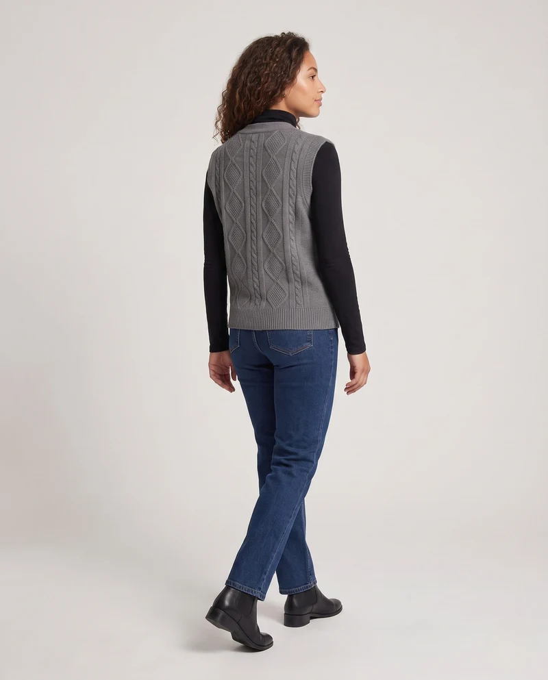 Damen Boxy‑Strickweste mit Diamantstruktur, V‑Ausschnitt und Holzknöpfen Nord Taschen