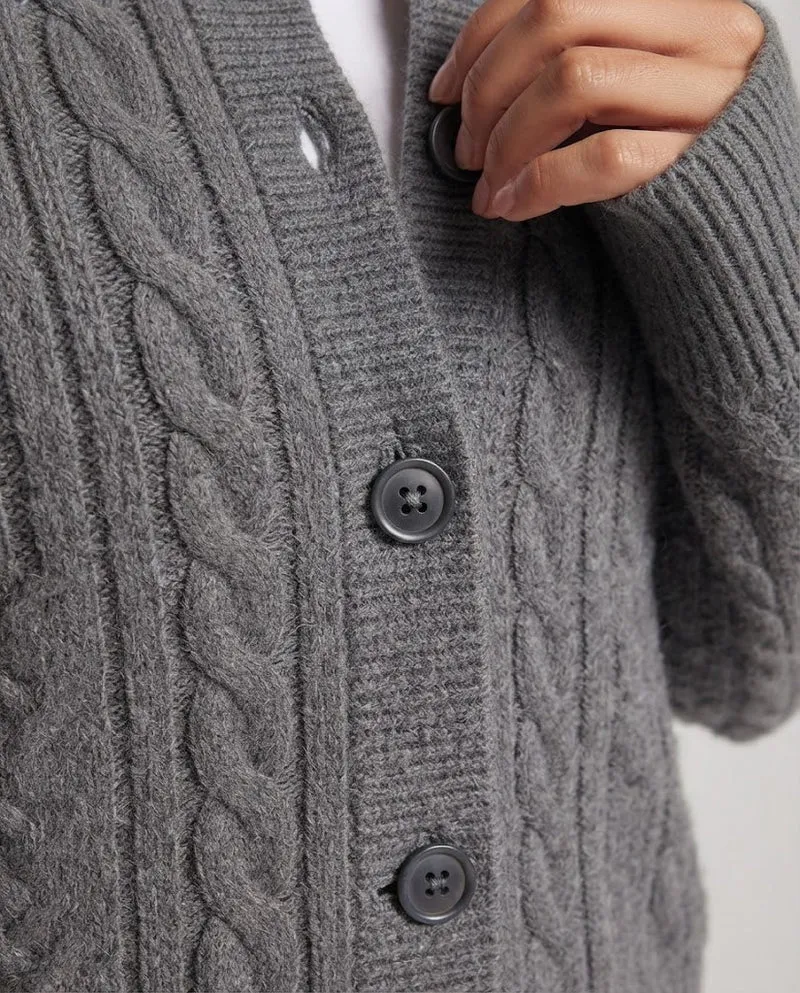 Damen Boxy-Zopfstrick-Cardigan mit Raglanärmeln und angoraähnlicher Haptik Nord Taschen