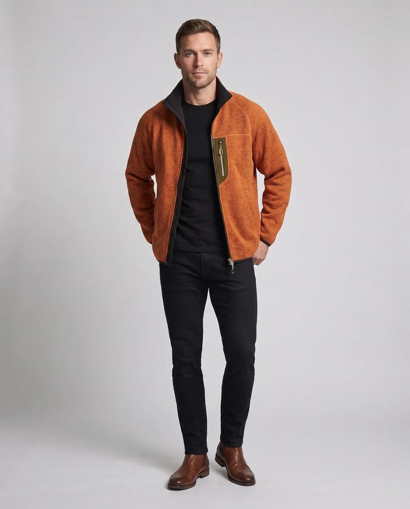 Herren Oversize Zip-Softshell-Fleecejacke im Utility-Look mit Stehkragen und Kontrast-Reißverschluss Nord Taschen