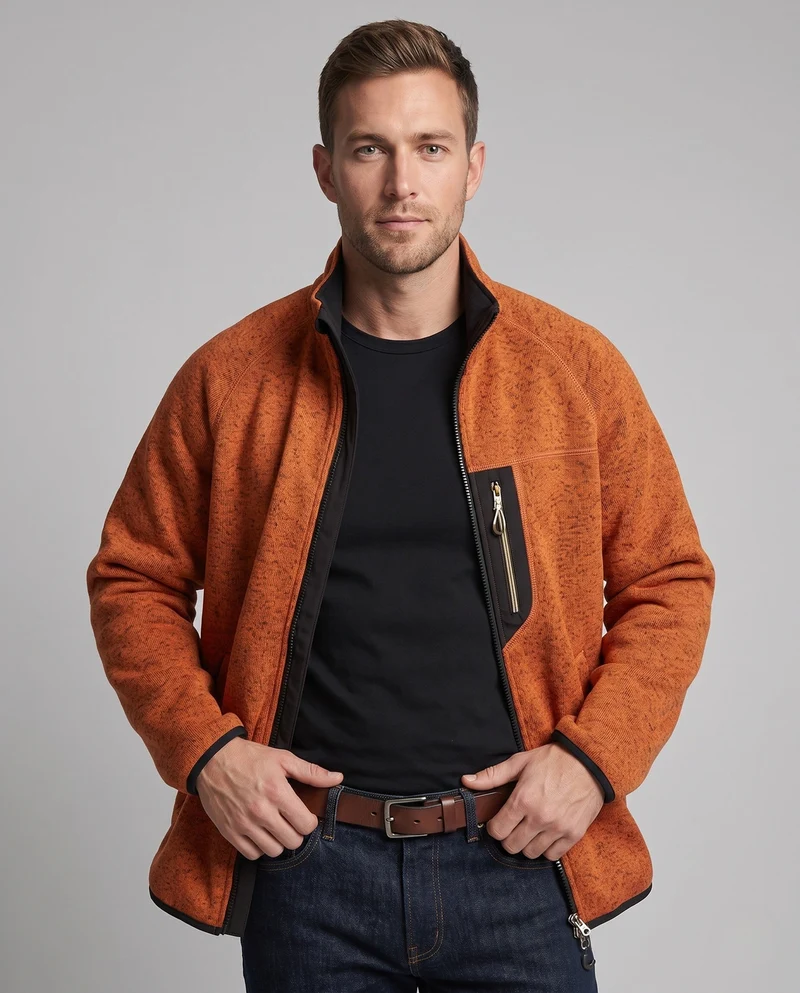 Herren Oversize Zip-Softshell-Fleecejacke im Utility-Look mit Stehkragen und Kontrast-Reißverschluss Nord Taschen