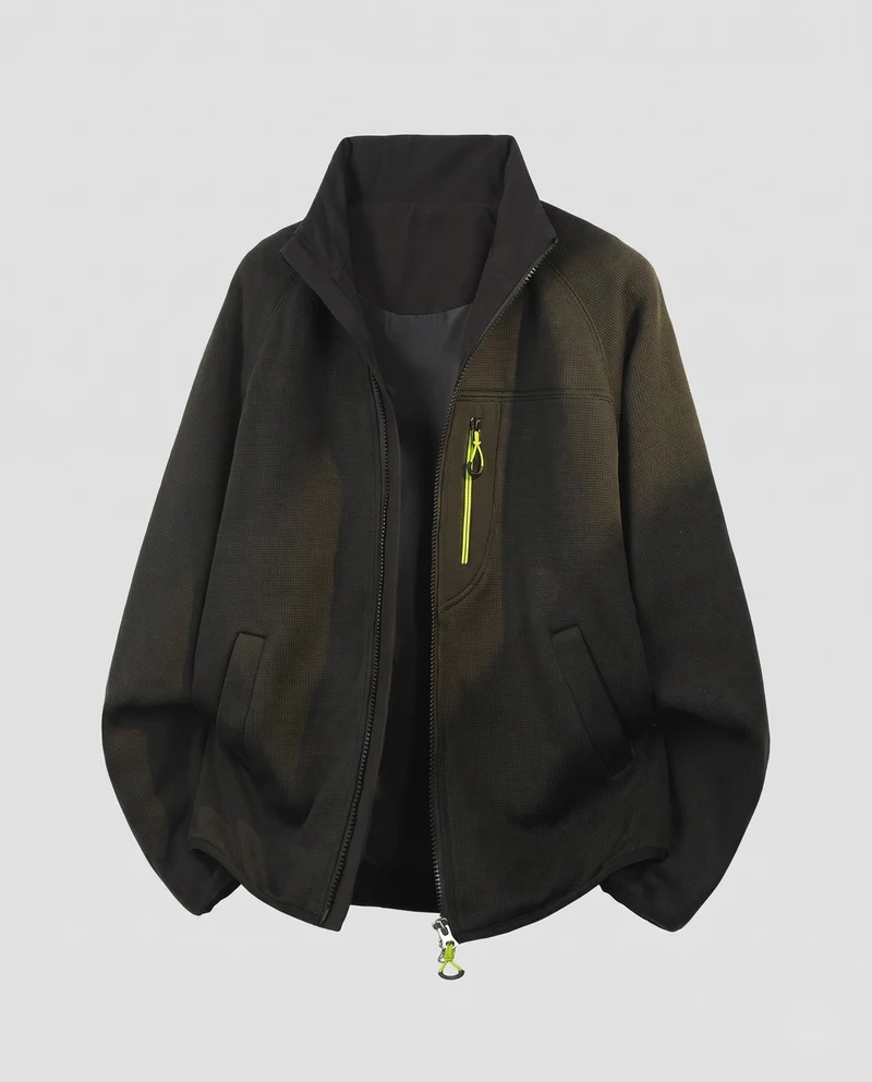 Herren Oversize Zip-Softshell-Fleecejacke im Utility-Look mit Stehkragen und Kontrast-Reißverschluss Nord Taschen