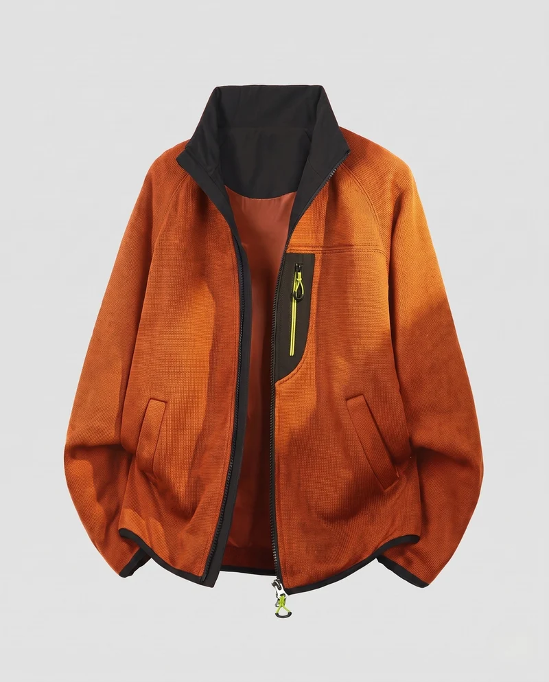 Herren Oversize Zip-Softshell-Fleecejacke im Utility-Look mit Stehkragen und Kontrast-Reißverschluss Nord Taschen