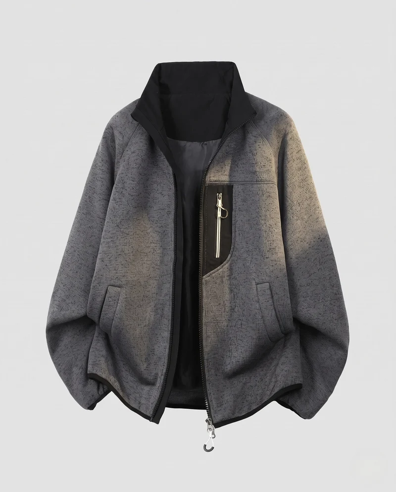 Herren Oversize Zip-Softshell-Fleecejacke im Utility-Look mit Stehkragen und Kontrast-Reißverschluss Nord Taschen