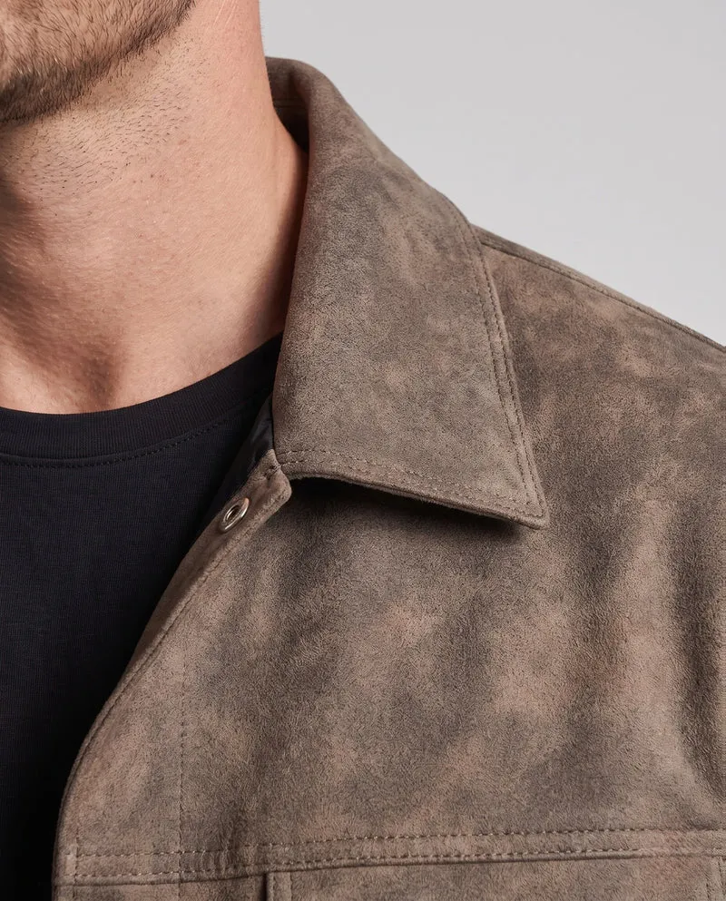 Herren Oversize Worker‑Hemdjacke aus Veloursleder‑Imitat mit Druckknopfblende & aufgesetzten Brusttaschen Nord Taschen